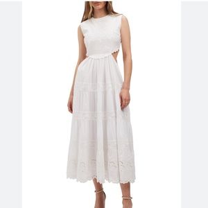 Bardot Women's White Swoon Embroidered Tiered Cutout Cotton Midi Dress